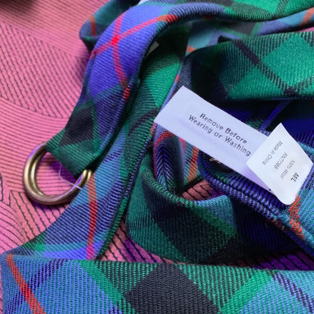 J CREW TARTAN PLAID BELT GREEN NAVY RED JADE M/L